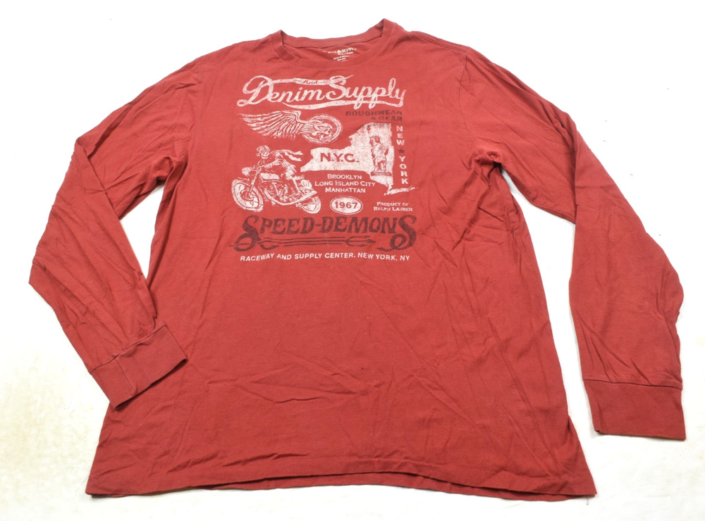Denim & Supply Ralph Lauren Speed Demon T-Shirt Mens XL Red Long Sleeve Moto